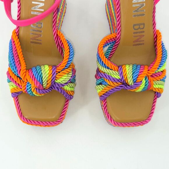 GB Leena Platform Espadrille Sandals Wedges Size 6 Rainbow Cord Pride Summer - Picture 6 of 10